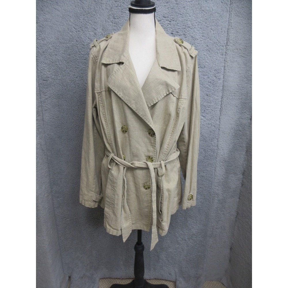 Old Navy Linen Blend Trench Coat Women XL Tan Belted Officecore Safari Utility